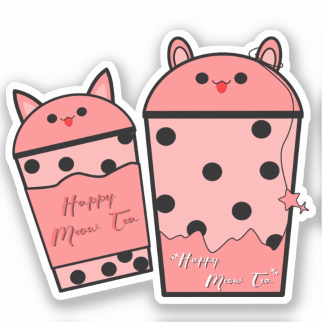 Pegatina de Kawaii Meow Tea Vinyl (Anverso)