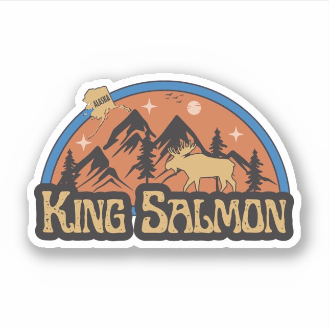 Pegatina de King Salmon, Alaska (Anverso)