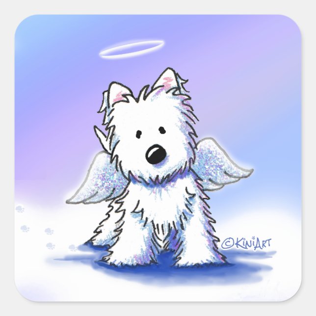 Pegatina de KiniArt Westie Angel Square (Anverso)