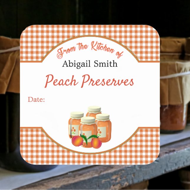 Pegatina de Kitchen Canning Peach Gingham Square (Subido por el creador)