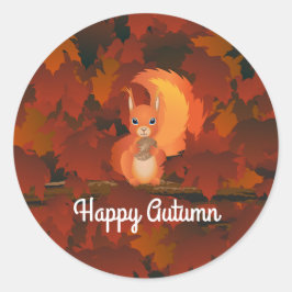 Pegatina de la ardilla del otoño feliz