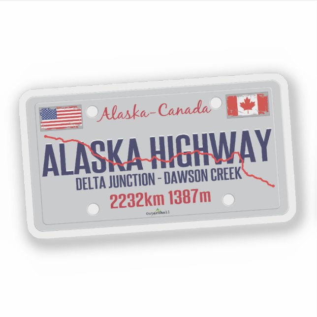 Pegatina de la autopista de Alaska Canadá - Alaska (Anverso)