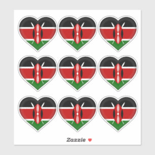 Pegatina de la bandera de Kenia y corazón del país