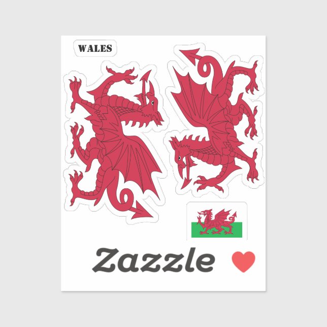 Pegatina de la bandera galesa, Dragón rojo - Cymru (Hoja)