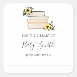 Pegatina de la biblioteca Baby Shower de girasoles