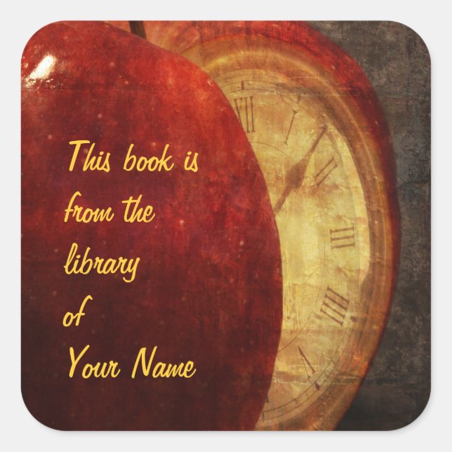 pegatina de la biblioteca de manzanas y relojes (Anverso)