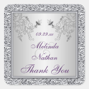 Pegatina de la boda floral de Relieve metalizado p