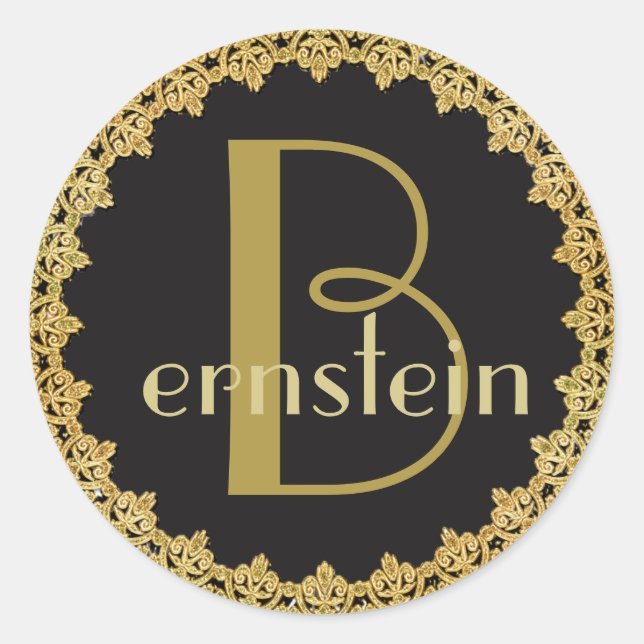 Pegatina de la carta en blanco y negro monogramada (Anverso)