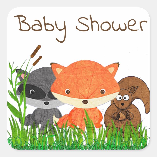 Pegatina de la creatura de Baby Shower Animal Wood (Anverso)