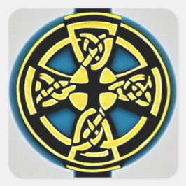 Pegatina de la Cruz del Círculo Oro y Aqua