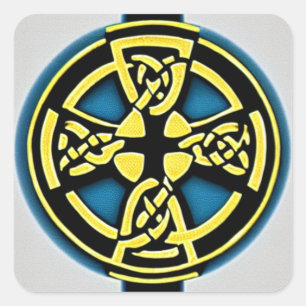 Pegatina de la Cruz del Círculo Oro y Aqua