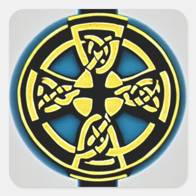 Pegatina de la Cruz del Círculo Oro y Aqua (Anverso)