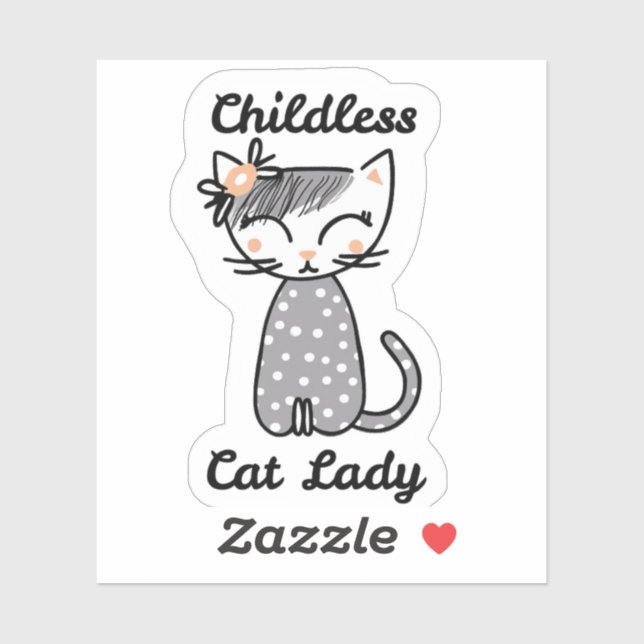 Pegatina de la dama del gato sin hijos (Hoja)
