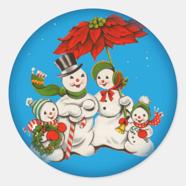 Pegatina de la familia de Snowman de Navidad Vinta (Anverso)