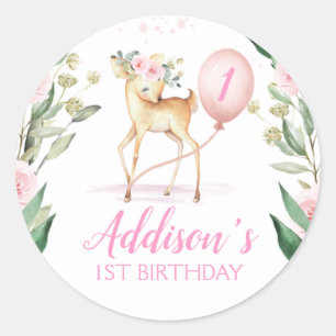 Pegatina de la Favor del Cumpleaños del Venado Flo