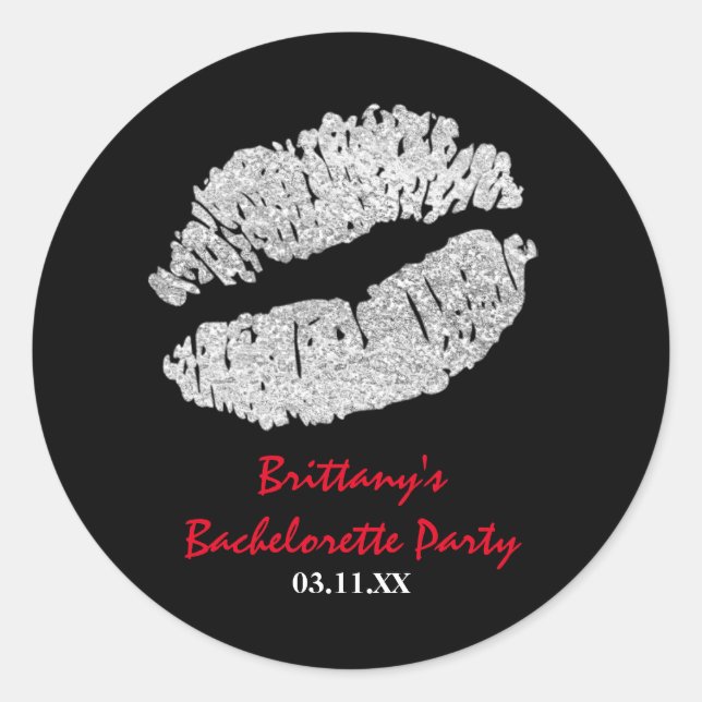 Pegatina de la fiesta de besos de chismes de plata (Anverso)