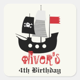 Pegatina de la fiesta de cumpleaños del pirata Ske