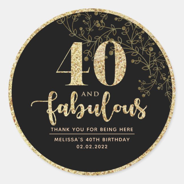 Pegatina de la fiesta de los 40 cumpleaños de Blac (Anverso)