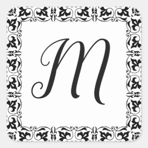 Pegatina de la letra blanca y negra inicial monogr