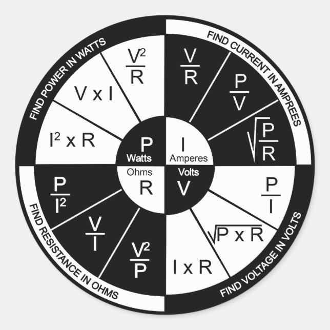 Pegatina de la ley de Ohm - blanco y negro (Anverso)