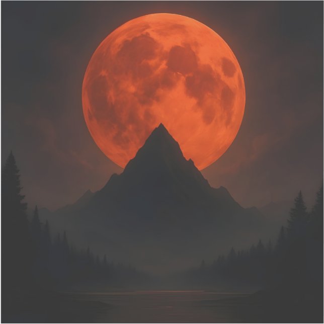 Pegatina de la Luna de Sangre sobre Montaña (Anverso)