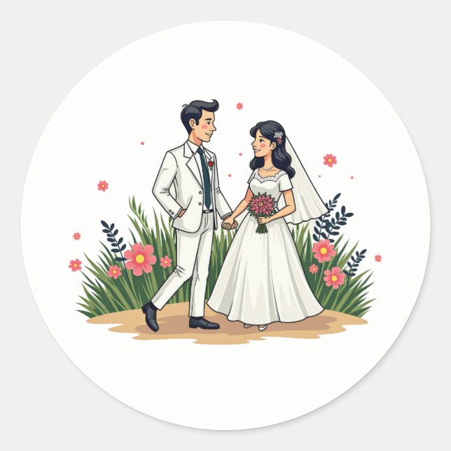 Pegatina de la pareja de bodas ventilado (Anverso)