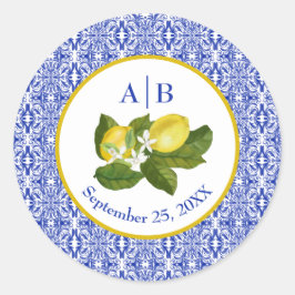 Pegatina de la pareja de limón y mosaicos azules l