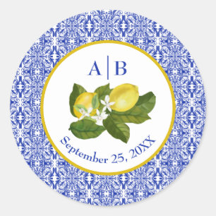 Pegatina de la pareja de limón y mosaicos azules l