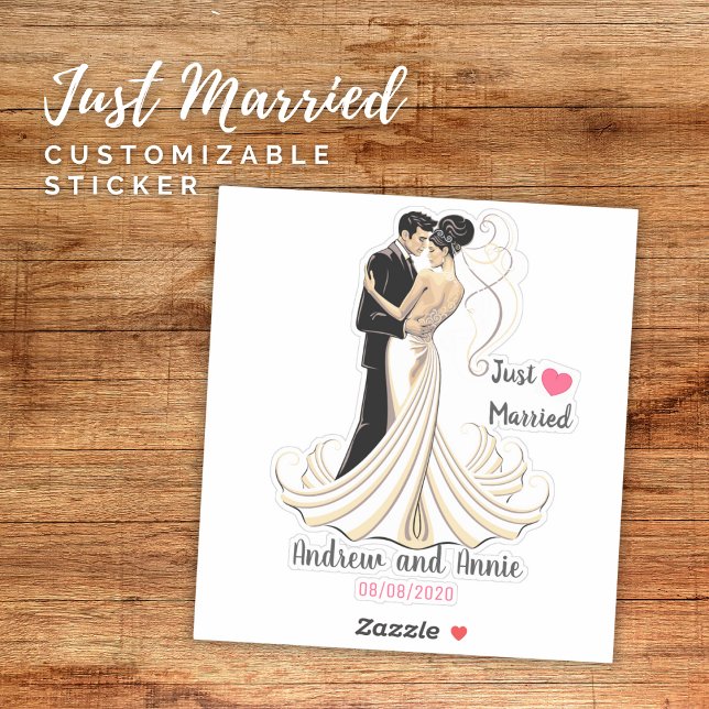 Pegatina de la pareja de Personalizable recién cas (Just Married Customizable Couple Sticker)