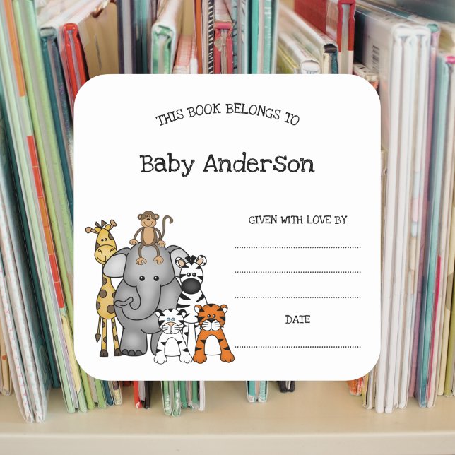 Pegatina de la placa de Baby Shower Safari Animals (Subido por el creador)