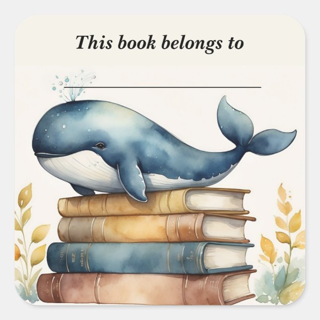 Pegatina de la placa de libros de ballenas y libro (Anverso)