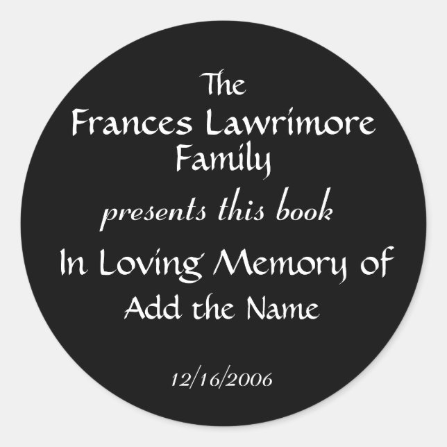 Pegatina de la placa del libro por SRF (Anverso)