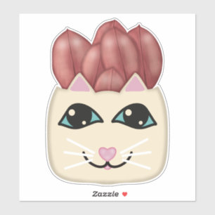 Pegatina de la planta de goma roja de gato blanco