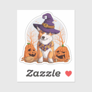 Pegatina de la Plaza Corgi de Halloween