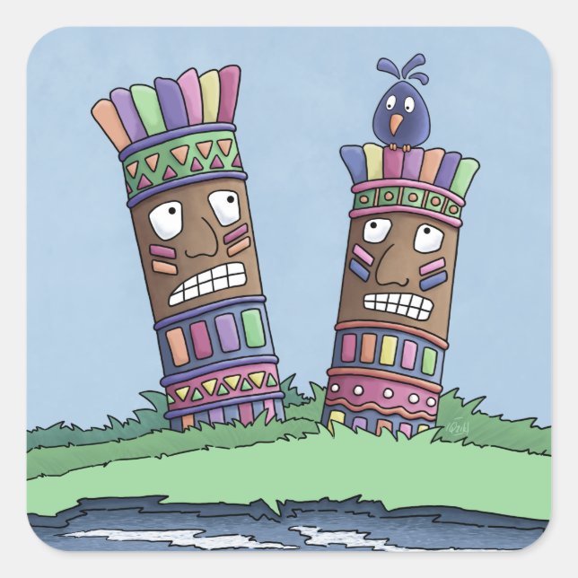 Pegatina de la Plaza de la Pluma de Pájaro de Tiki (Anverso)