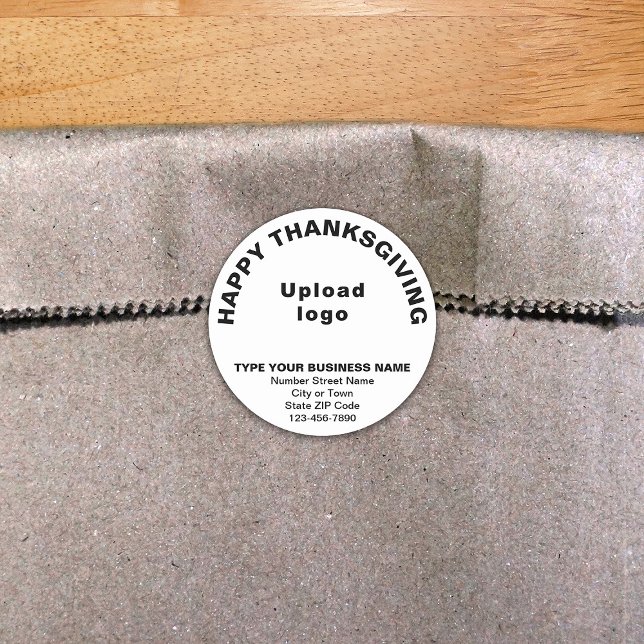 Pegatina de la Ronda Blanca de Acción de Gracias d (Thanksgiving greeting with your business brand on white round shape sticker.)