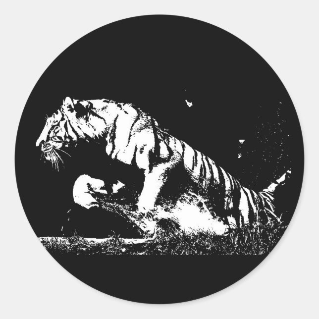 Pegatina de la ronda de arte pop del tigre blanco  (Anverso)