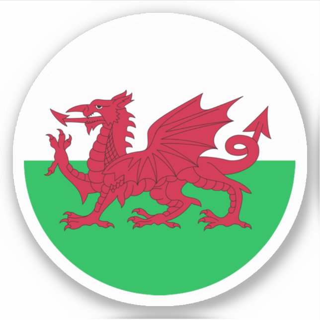 Pegatina de la ronda de la bandera de Gales (Anverso)
