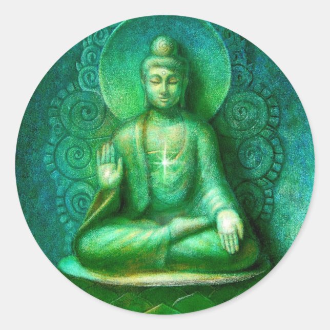 Pegatina de la ronda de meditación de Green Buddha (Anverso)