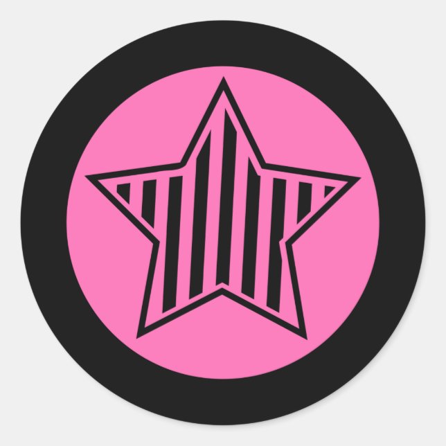 Pegatina de la ronda estrella rosada y negra (Anverso)