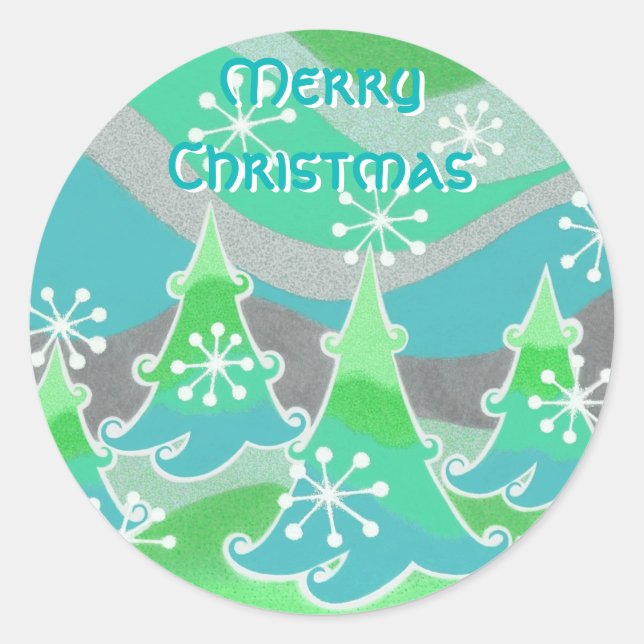 Pegatina de la ronda "Feliz Navidad" verde de los  (Anverso)