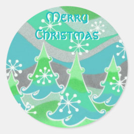 Pegatina de la ronda "Feliz Navidad" verde de los 