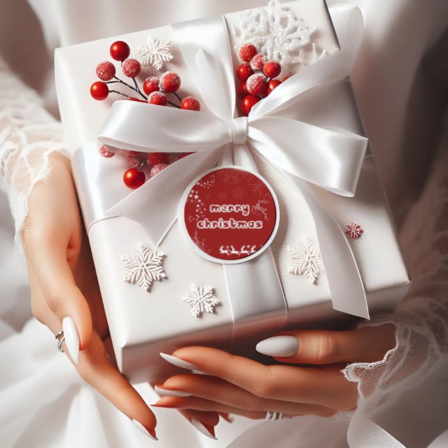 Pegatina de la ronda navideña de la flor roja de e (Subido por el creador)