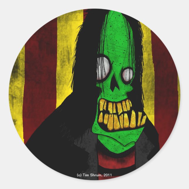Pegatina de la Ronda Zombie Verde Sonriente (Anverso)