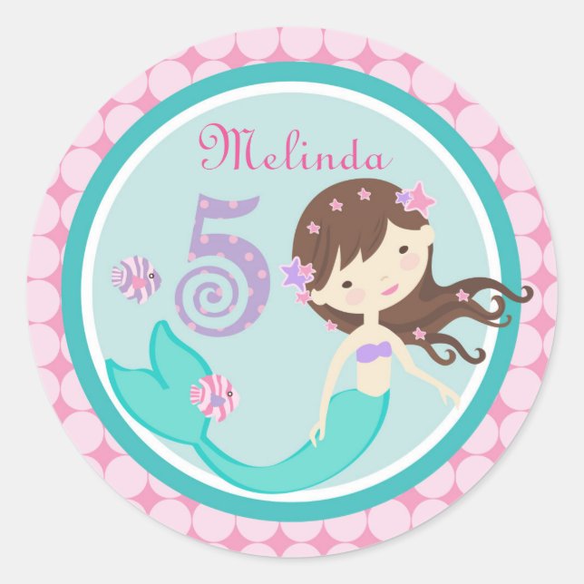 Pegatina de la sirena de brunette ligera de cinco  (Anverso)