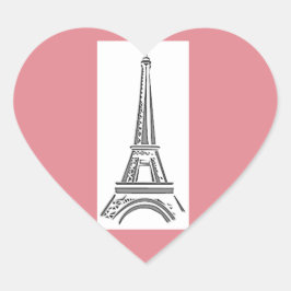 Pegatina de la Torre Eiffel del Corazón Rosa de Pa