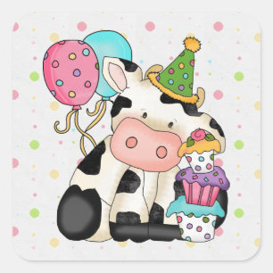 Pegatina de la vaca de cumpleaños