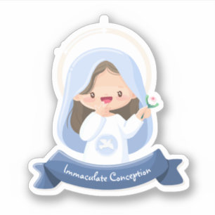 Pegatina de la Virgen María sonriente Kawaii