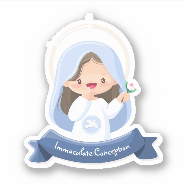 Pegatina de la Virgen María sonriente Kawaii (Anverso)