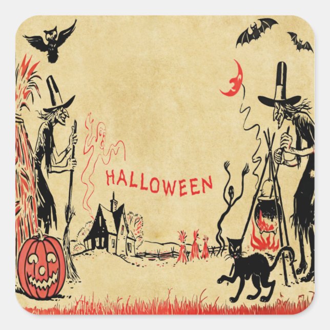 Pegatina de las brujas de Halloween (Anverso)